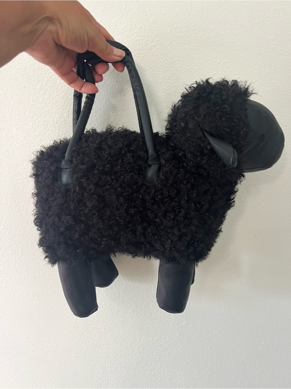 Black Shearling Sheep Bag NWT